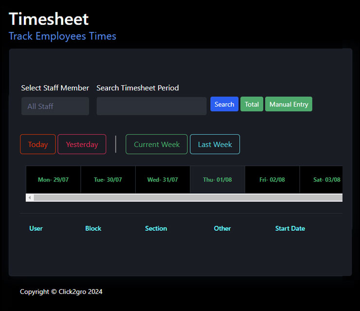 Timesheet entry interface on a mobile device